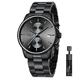 Herrenuhren mit lässiger wasserdichter Chronographen Quarzuhr aus Edelstahl und...