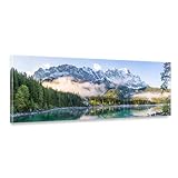 Bergpanorama Leinwand - Eibsee, Zugspitze - als 150x50cm großes XXL Leinwandbild....