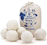 HANDY LAUNDRY Sheep Wool Dryer Balls Pack of 6 Premium 100% Natural XL Fabric Softener...