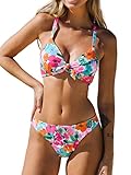 CUPSHE Damen Bikini Set Knoten V Ausschnitt Low Waist Cross Back Blumenmuster...