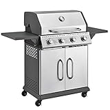 Juskys Gasgrill Kansas mit 4 Brenner 12 kW, BBQ Grill mit Gusseisen-Grillrost,...