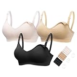 HOFISH Damen 3er-Pack Seamless Clip unten tief V-Ausschnitt, Push-Up-Still-BH...
