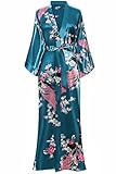 BABEYOND Damen Morgenmantel Maxi Seide Satin Kimono Kleid Pfau Muster Bademantel...