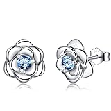 Klein Rose Ohrstecker Silber 925 für Damen Mädchen, Silber Rose Ohrringe mit Blau...