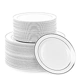 MATANA 120 Weiße Plastikteller mit Silbernem Rand, 2 Größen (60 x 26cm, 60 x...