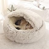 nobrands Flauschiges Katzenbett, rund, weiches Plüsch, Höhle mit Kapuze, für den...