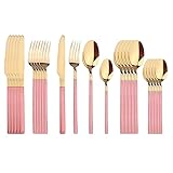 Besteckset 24-teilig Tafelservice Schwarzgold Gabel Löffel Messer Gold Besteckset...