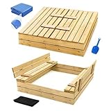 Sandkasten mit Deckel 120x120 aus Holz Sandbox Spielzeug Sandkiste mit...
