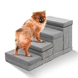 FUZZY PETS Hundetreppe mit 4 Aufbewahrungsboxen | ink. Sicherheitsgurt | Faltbare Haustier...