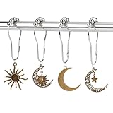 WEBEEDY 12 Stück Sonne Mond Stern Duschvorhang-Haken Aus Edelstahl Boho Vorhangringe Für...