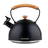 FLORINA Wasserkessel (2,3 l) I Edelstahl Teekessel NATURA I Flötenkessel mit Holzgriff I...