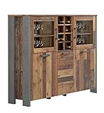 FORTE Clif Highboardvitrine mit 3 Türen unf 2 Glastüren, Holzwerkstoff, Old –Wood...