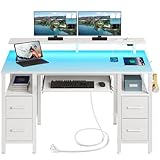 Rolanstar Gaming Schreibtisch mit LED & Steckdose, Eckschreibtisch mit 4...