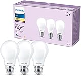 Philips Classic LED E27 Lampe, 60W, matt, warmweiß, nicht dimmbar, 3er Pack