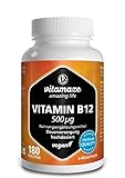 Vitamin B12 hochdosiert und vegan, Methylcobalamin, 500 mcg 180 Tabletten für 6 Monate,...