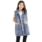 QIUFEN Ärmellose Jeansweste Für Damen - Einfarbige Damen Ärmellos Slim Loch Rückenlose...