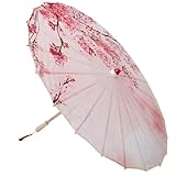 PAMINGONO Japanischer Vintage Papierregenschirm mit Kirschblüten motiv Stabiler Holzgriff...