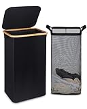 efluky Großer Wäschekorb mit Deckel, hoher Wäschebehälter mit Bambusgriffen,...