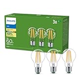 Philips Classic ultraeffiziente E27 LED Lampe, 60W, warmweiß, klar, 3-er Pack