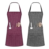 Vicloon Küchenschürze,2 Stück verstellbare Schürze mit 2 Taschen,Maschinenwaschbar,...