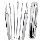 6 Stück Mitesserentferner Pickelentferner Set, Komedonenquetscher Pinzette...