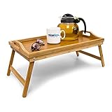 Relaxdays Betttablett klappbar, Essenstablett mit Füßen, Frühstück im Bett, Bambus &...