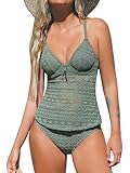 CUPSHE Tankini-Set für Damen, zweiteilig, V-Ausschnitt, verstellbare Träger, Bügel,...