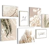 Novart Wandbilder Boho Pampasgras - KOMPLETT AUFHÄNGFERTIG - Beige Wohnzimmer...