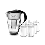 GLAS-Wasserfilter PearlCo (schwarz) mit 6 Classic Filterkartuschen - Reduzierung...