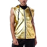 Tank Top Herren Ärmellose Hoody Hipster Metallic Kapuzenweste 70er Jahre Disco Kostüm...