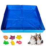 Hundepool Katzenpool Mit 6 Fischen Spielzeug, 50x50x10cm Hundebadewanne Faltbare Mini...