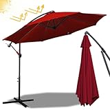 Fiqops Sonnenschirm Ø 350 cm Rot mit Kurbel| Ampelschirm mit Ständer |...