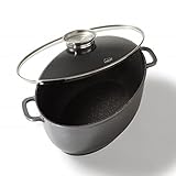 Stoneline Gourmet Bräter, oval, 38,8 x 26,3 cm, 8 L, mit Aroma-Glasdeckel zur dosierten...