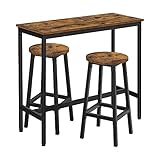 VASAGLE Bartisch-Set, Stehtisch mit 2 Barhockern, Küchentresen mit Barstühlen, Bartisch...