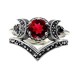 Westernringe Größe 9 Mond Schmuck Geschenke für Frauen roter Amethyst Mond Ring...