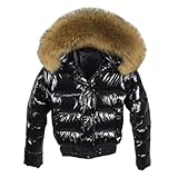 Damen Glänzende Weiche Daunenjacke Kunstpelz Kurze Jacke Verdickte Warme Daunenjacke,...
