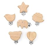 LEIBOCHAO 6 Stück Schnullerkette Holz Tierdesign mit Naturholz & Metall, Schnullerclip...