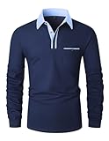 LIUPMWE Poloshirt Herren Langarm Getäfelt T Shirts Männer Hemd T-Shirt Slim Fit Golf...