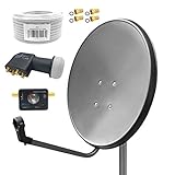 60cm HD Sat Anlage Quad LNB + 15m Koaxialkabel 135dB + Satfinder + 4 F-Stecker...