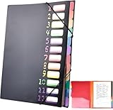 Fächermappe A4, Dokumentenmappe A4, Tragbar Fächermappe mit 12 Fächern, Mappen...