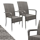 Juskys Polyrattan Gartenstühle Yoro 2er Set mit Armlehnen & Rückenlehne - 2...