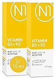 N1 Vitamin D3 K2 Tropfen [2x20 ml Doppelpack] - 1 Tropfen pro Tag - 735 Tropfen Premium...