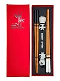 Sushi Essstäbchen Set Panda 2 Paar inklusive Keramik-Unterleger Premium Holz Nachhaltig...