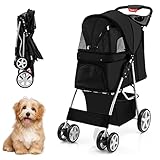 COSTWAY Hundewagen Haustiere Buggy bis 15kg, Hundebuggy mit Netzfenstern &...