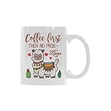 Coffee First Then No Prob – Lama-Kaffeetasse, 325 ml, Keramik, Teetasse, lustiges...