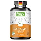Raibu BIO Kurkuma + Ingwer Kapseln mit Schwarzem Pfeffer - 180 Hochdosierte...