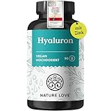 NATURE LOVE® Hyaluron Kapseln mit Zink - Hochdosiert mit 500mg - für Haut, Haare &...
