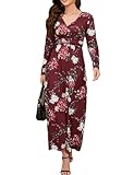 Elegantes Curvy Maxikleider Damen Lang mit Taschen Blumenkleid V-Ausschnitt Boho Kleid mit...