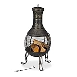 Relaxdays Terrassenofen, Stahl & Gusseisen, HxD: 88x36 cm, Gartenkamin Funkenschutz,...