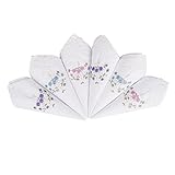 LULUSILK 6 Stücke Damen Stoff Taschentücher 100% Baumwolle mit Blumen Stickereien und...